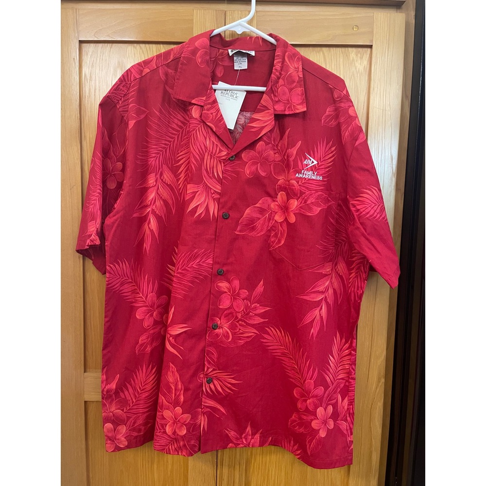 Aloha Republic Hawaiian Shirt Mens XL Red Floral collab APA Family Awareness NWT - Picture 2 of 9